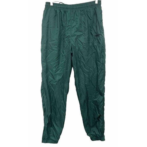Rare Vintage 90s Adidas Nylon Glanz Soccer Soccer Zip‎ Jogger Pants Green Large - Picture 1 of 6